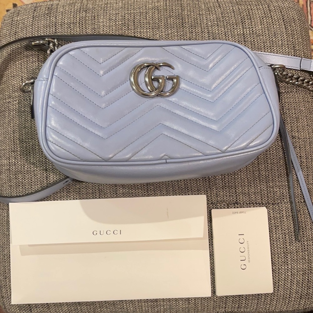 Gucci Blue Quilted Leather Marmont Metalasse Small Shoulder Bag